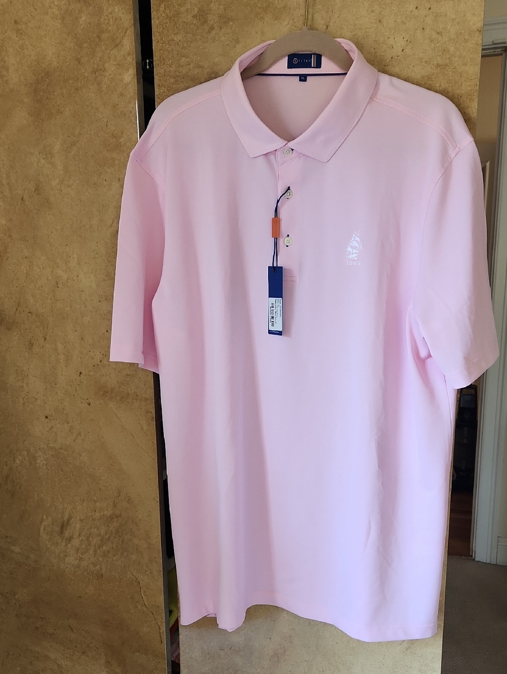 SALE- NWT- Men's by "Stitch" Light Pink Short-Sleeve Polo with Embroidered Logo